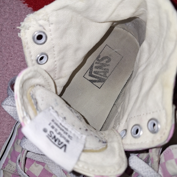 Vans Pink and White Checkered HiTop Sneakers 9 - Picture 3 of 10